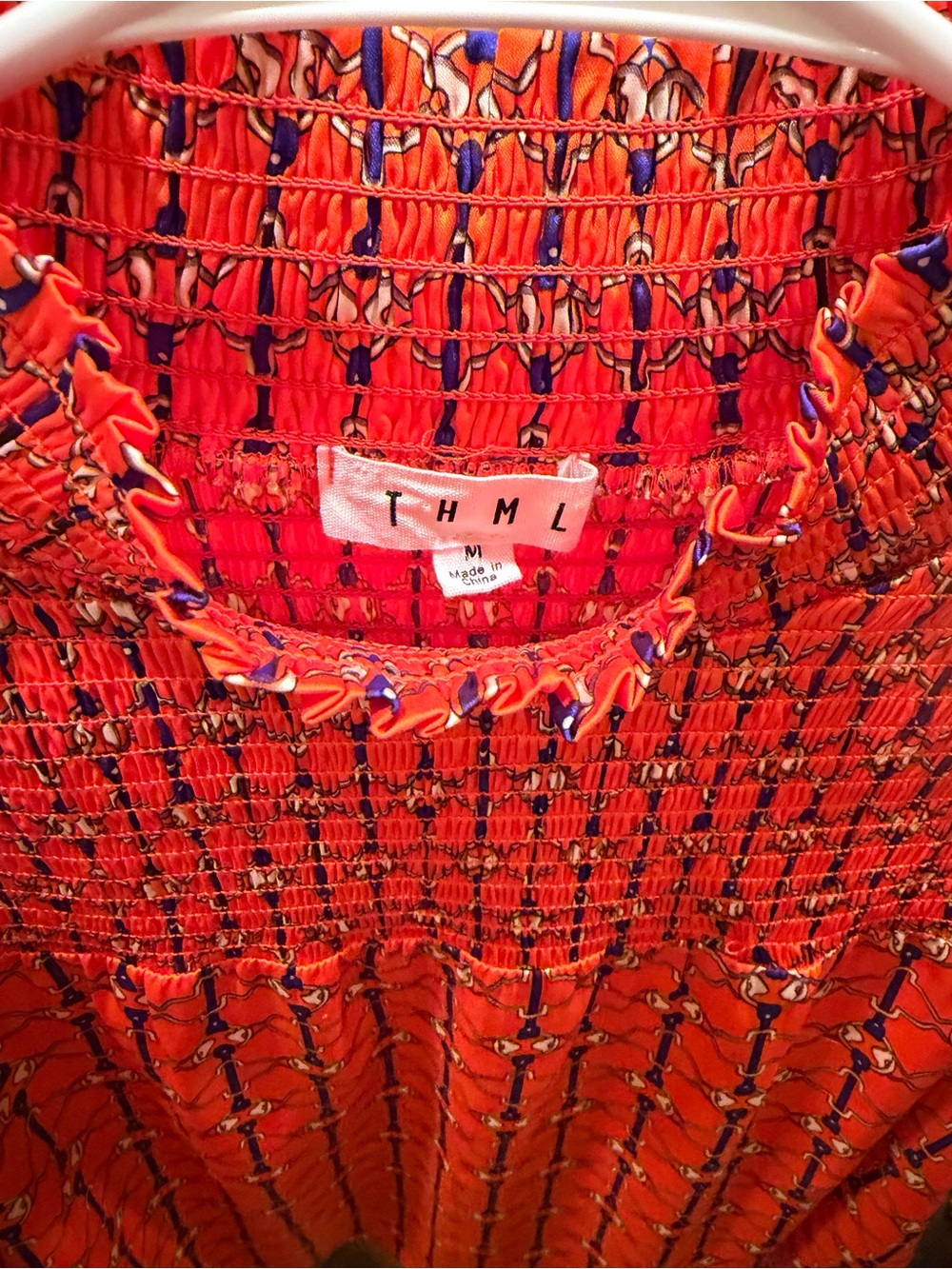 THML Bright Orange Smocked High Neck Puff Sleeve Blouse - Picture 2 of 3